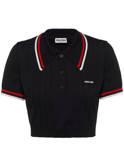 Miu Miu Silk-cotton Blend Polo Shirt In Black