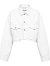 MIU MIU EMBROIDERED-LOGO CROPPED DENIM JACKET