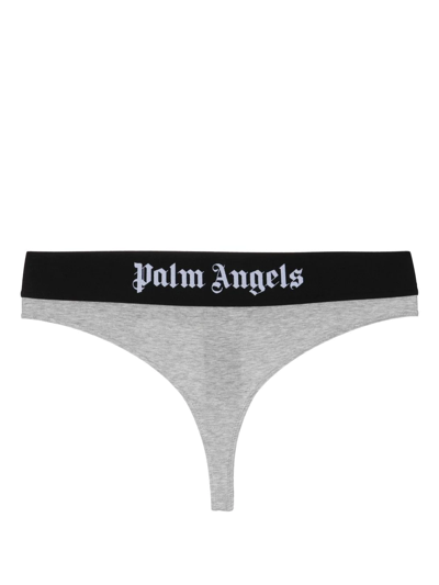 Palm Angels Logo-trim Stretch-cotton Thong In Grey