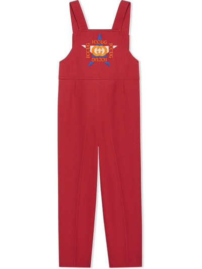 Gucci Kids' Logo-print Straight Dungarees In Red