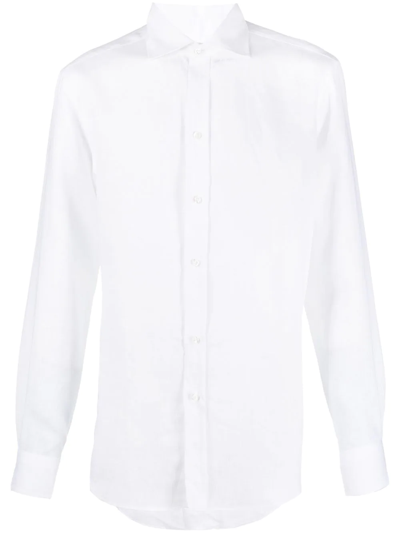 Ralph Lauren Purple Label Long-sleeved Linen Shirt In Optic White