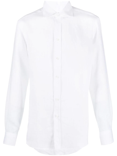 Ralph Lauren Long-sleeved Linen Shirt In Optic White