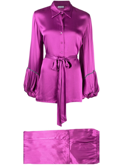 Baruni Satin Ruffle-sleeve Pyjama Set In Pink