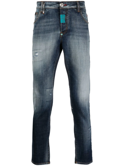 Philipp Plein Stonewashed Skinny-cut Jeans In Blue