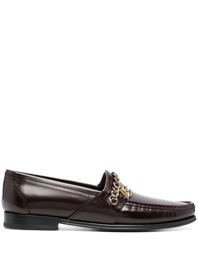 Dolce & Gabbana Chain-strap Leather Loafers In Red