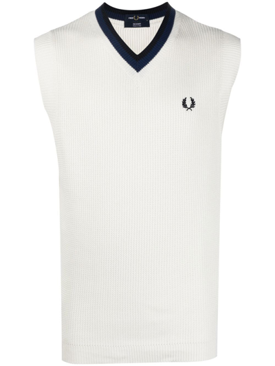 Fred Perry Re-issues V-neck Knitted Tank-top In Ecru