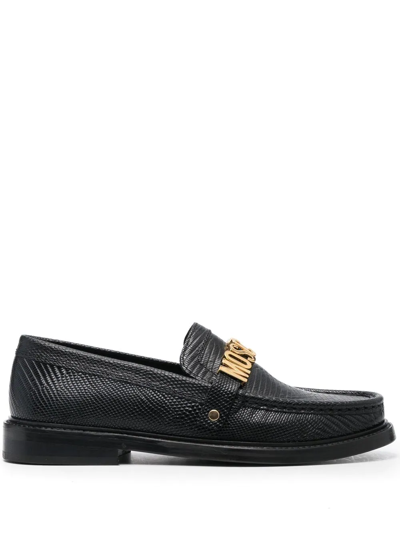 Moschino Logo-plaque Leather Loafers In Black