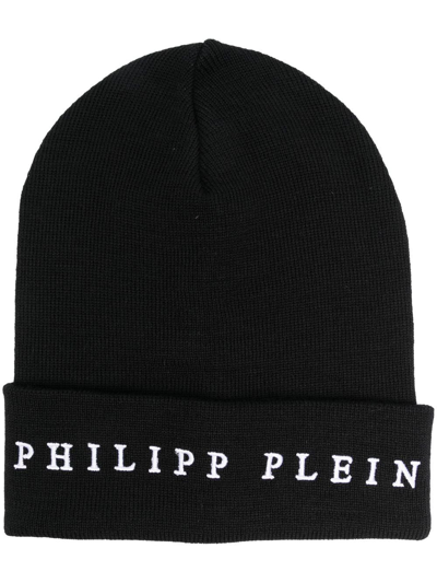 Philipp Plein Embroidered-logo Knit Beanie In Black
