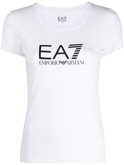 Ea7 Logo印花u形领t恤 In White
