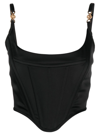 Versace Icons Cropped Embellished Satin Bustier Top In Black