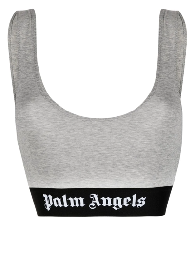 Palm Angels Logo-trim Sports Bra In Grey Melange