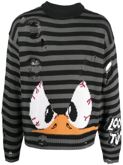 Gcds Distressed Looney Tunes Striped Jumper In Black