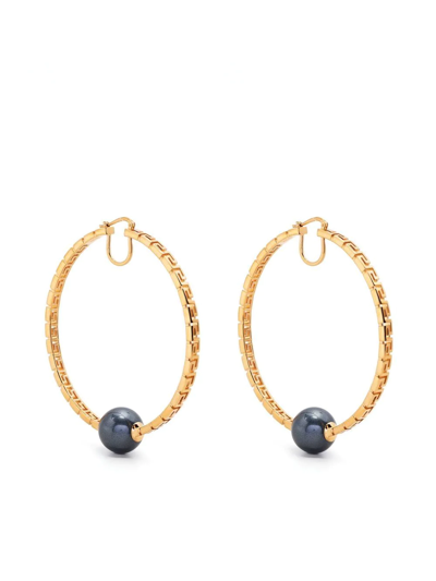 Versace Women's Greca Goldtone & Faux-pearl Hoop Earrings In Black