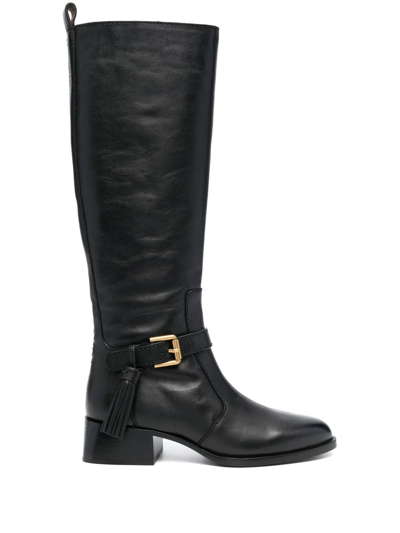 See By Chloé Lory Leather Tassel Riding Boots In Black