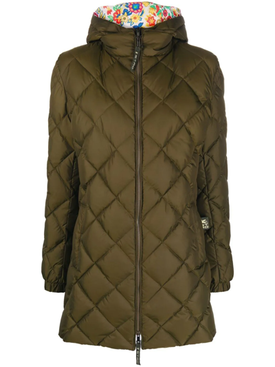 Etro Quilted Down Jacket With Belt In Green