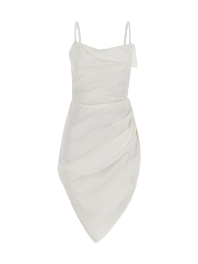 Jacquemus La Robe Suadade Crinkle-texture Woven Midi Dress In White