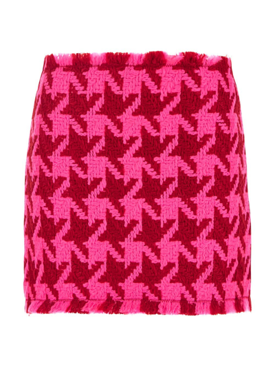 Versace Macro Check Virgin Wool Blend Tweed Miniskirt In Pink