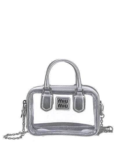 Miu Miu Top Handle Silver Bag In White