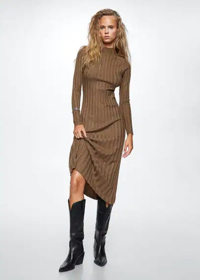 Mango Knitted Perkins Neck Dress Caramel | ModeSens