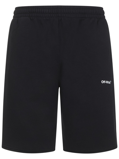 Off-white Off White Diag Helvetica Mans Black Cotton Bermuda Shorts With Print