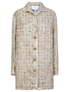 Giambattista Valli Gold-toned Button Tweed Single-breasted Coat In Ivory