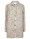 Giambattista Valli Gold-toned Button Tweed Single-breasted Coat In Ivory