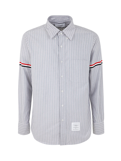 Jil Sander Straight Fit Shirt W/ Rwb Armbands In Shadow Pinstripe Oxford In Blue