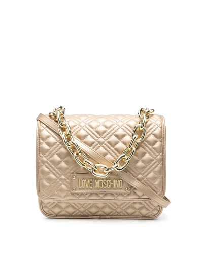 Love Moschino Quilted Crossbody In Gold