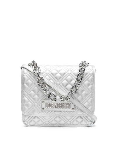 Love Moschino Quilted Crossbody In Silver
