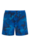 Valentino Straight-leg Mid-length Camouflage-print Swim Shorts In Blue Camo