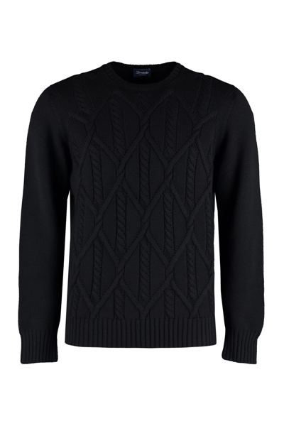 Drumohr Crew-neck Wool Sweater In Black