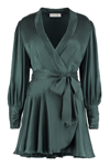 Zimmermann Silk Wrap Minidress In Green