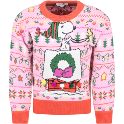 Little Marc Jacobs Kids' Pink Sweater For Girl With Snoopy