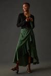 Maeve Ruffled Wrap Maxi Skirt In Green