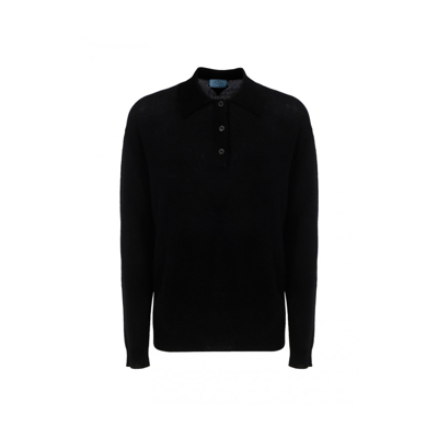 Prada Cashmere Polo T-shirt With Boat Neck In Black