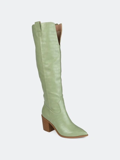 Journee Collection Therese Tall Croc Embossed Western Boot In Green