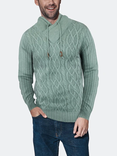 Heads Or Tails Cable Knit Cowl Neck Sweater In Green