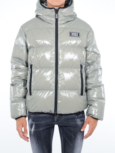 Dsquared2 Logo-patch Hooded Down Jacket In Taupe