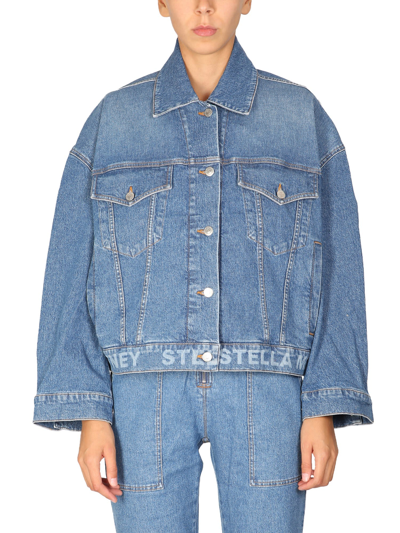 Stella Mccartney Salt & Pepper Logo Oversize Denim Jacket In Blu