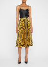 Versace Baroque Heritage Print Twill Pleated Midi Skirt In Blackgold