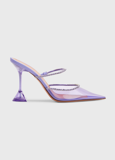 Amina Muaddi Gilda Crystal Clear Mules In Lilac