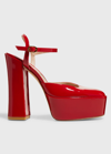 Stuart Weitzman Skyhigh Patent Ankle-strap Platform Pumps In Lipstick Red