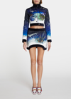Casablanca Printed Satin Quilted Mini Skirt In Vol De Nuit