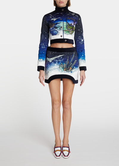 Casablanca Printed Satin Quilted Mini Skirt In Black