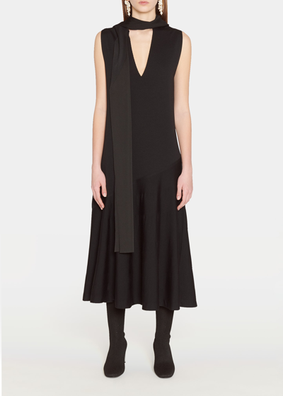 Jil Sander Draped Scarf Midi Dress In Black