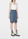 Bottega Veneta Crepe Denim Effect Mni Skirt With Front Slit In Cobalt/nvy