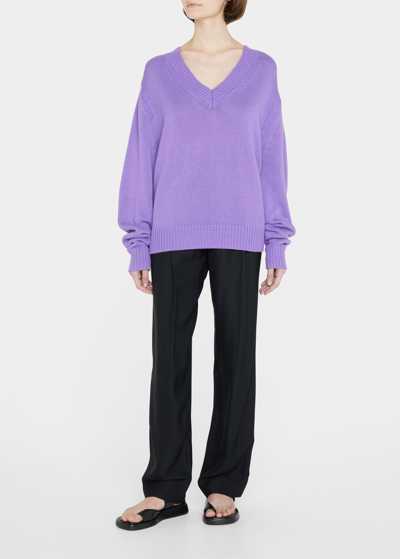 Bassike Cotton-linen Knit V-neck Polo Top In Orchid