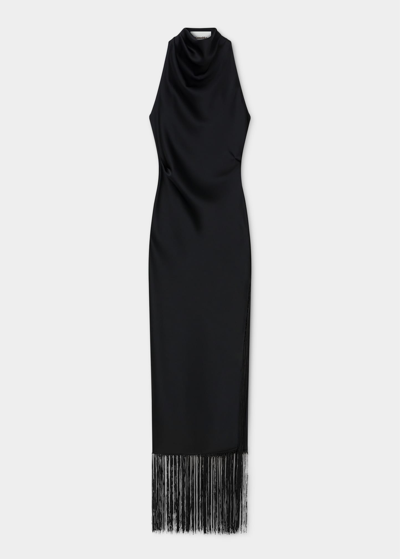 Nanushka Dia Fringe Cowl-neck Maxi Dress In Black