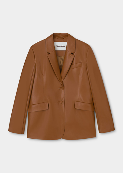 Nanushka Karo Single-breasted Faux Leather Blazer In Camel