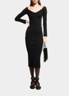 Khaite Pia Off-the-shoulder Rib Midi Dress In Black